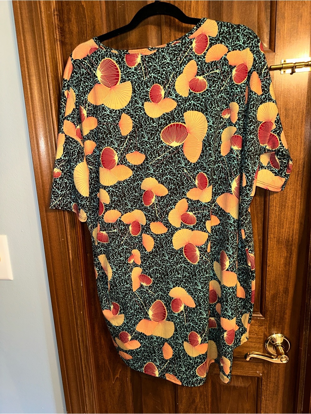 LuLaRoe Short-Sleeve Irma in Yellow & Red Floral Motif